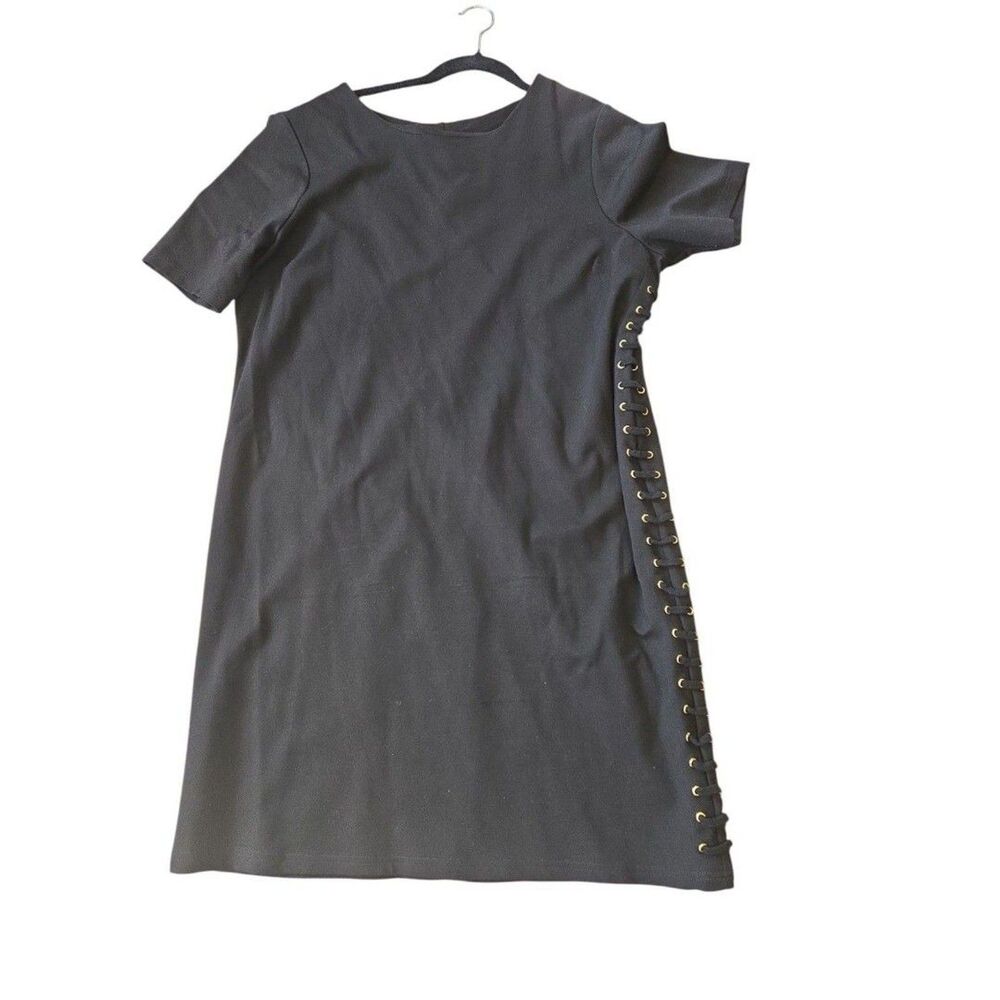 ​Chico’s Black Dress Size XL Gold Eyelet Lace-Up Side Detail Gold Grommet Oficc